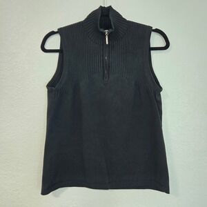 Chicos Design 12 Black Ribbed Knit Mock Neck Sleeveless Zip Vest Top